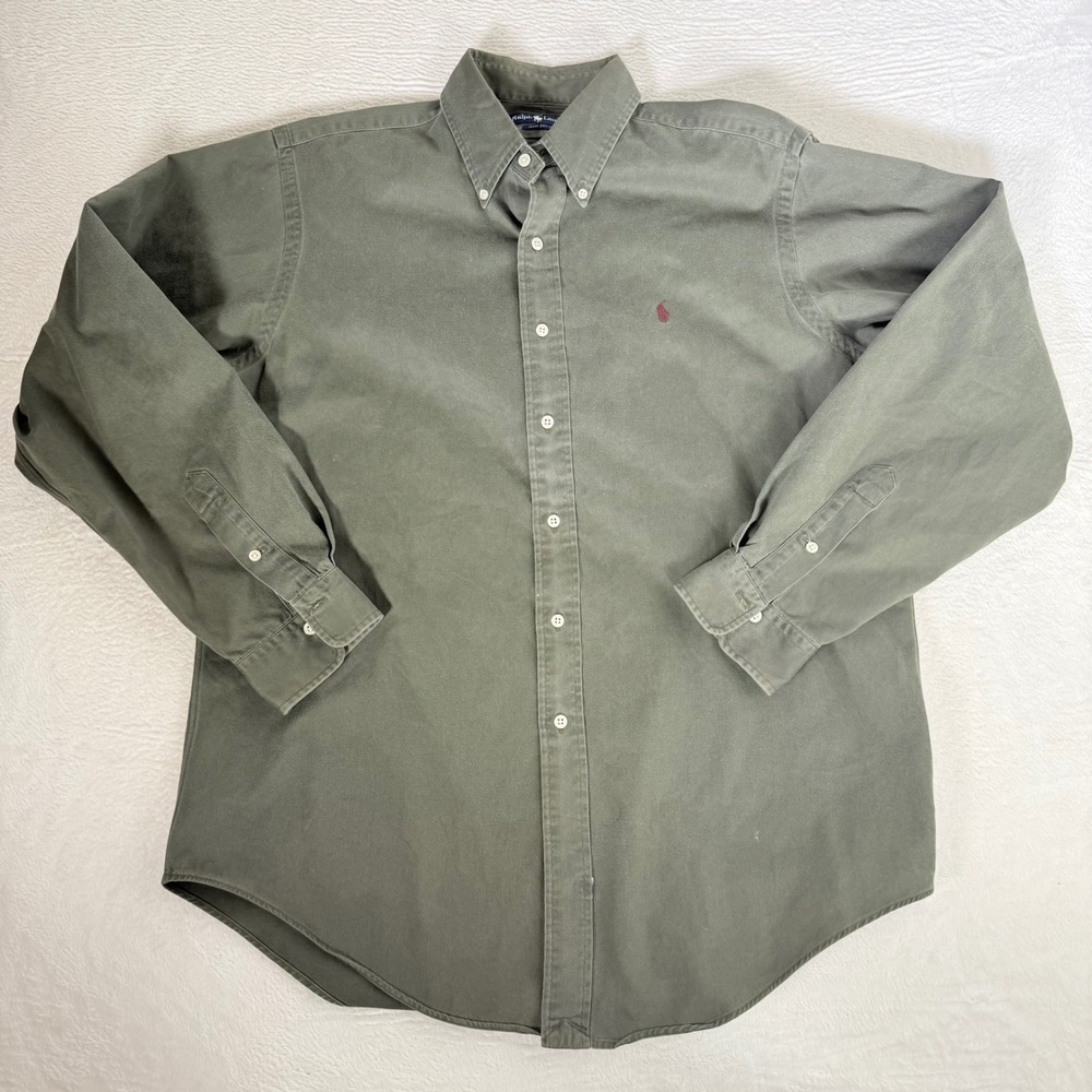 Polo Ralph Lauren Cotton Twill Button Down Shirt L Olive Green Mens Gorpcore